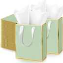 Yeaqee 50 Pack Metallic Gift Bags with Handle and Tissue Paper Gold Foil Thank You Bag for Graduation Wedding Groomsmen Bridal Baby Shower Gifts Holiday Party Favors 9x7x3.15'' (Sage Green)