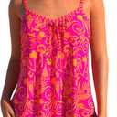 MODLILY Two Piece Flowy Tankini Swimsuits for Women, Graffiti Print Curved Hem Tank Top with Boyshorts (Pink, L)