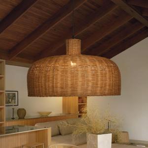 Arturesthome Rattan Pendant Light Farmhouse Chandelier Wicker Pendant Lampshade Hand-Woven Rattan Chandelier for Living Room Bedroom Dining Table