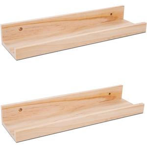 AZSKY Picture Ledge Shelf, Small Floating Shelves Set of 2, 16 Inches Nursery Book Shelves for Storage, Bookshelf Wall Mounted for Living Room Bedroom Decor Books Photo Frames,Natural