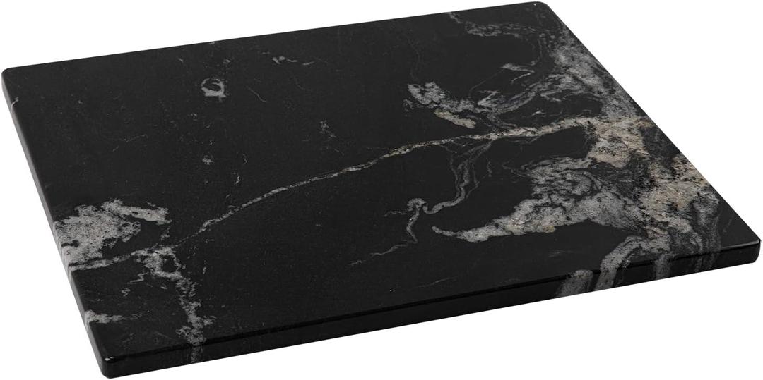 Black Marble Cutting Board For Kitchen, Large Marble Slab Pastry Board With Non-Slip Feet For Baking, Cheese, Charcuterie, Chocolate, 16x20 Inch (Everest Black with White Veins)