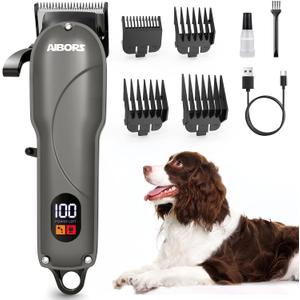 Dog Clippers for Grooming: Dog Grooming Kit Low Noise Electric Quiet Rechargeable Adjustable Clipper Comb Cordless Pet Hair Thick Coats Clippers Trimmers Set Dogs Hair Clippers for Dogs Cats Pets (Grey)
