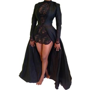 xxxiticat Women's Sexy 2Pcs Gothic Lace Sheer Jacket Long Dress Gown Party Halloween Costume Outfit(BL, S) Black