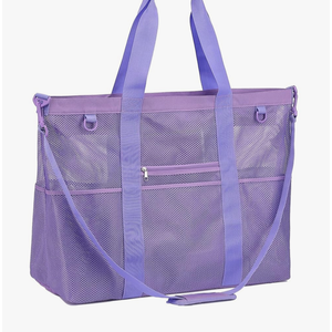 Mesh Beach Bag, Large Beach Tote with Zipper Pocket for Family Pool Bag for Toys & Vacation Essentials