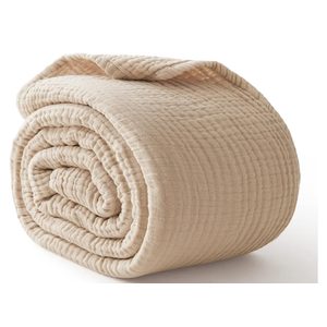 100% Cotton Blanket Large 50"x 70", 6 Layers Muslin Blankets, Cooling and Soft Throw Blanket for Bed and Couch, Breathable Quilt Bedspread, Gauze Bedding for Adults, Oatmeal, Beige Linen