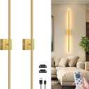NIORSUN 35 Inch Battery Operated Wall Sconce Set of 2, 360 Rotation Gold Rechargeable Wall Lights with Detachable Tube and Remote, 3CCT Dimmable Wireless Wall Lamp for Living Room Bedroom Hallway