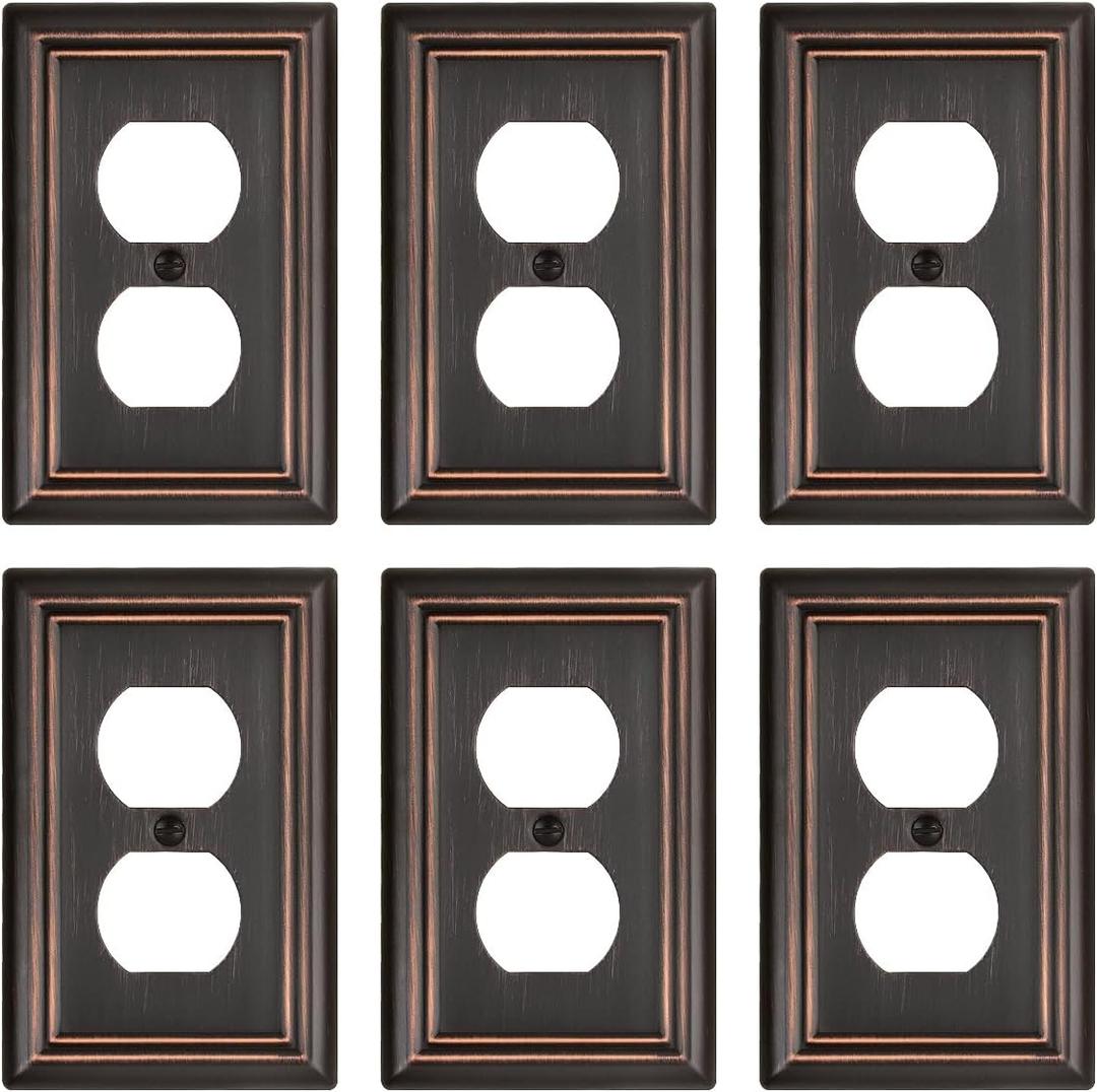Metal Wall Plates, Decorative Switch Plates and Outlet Covers (Aged Bronze/1 Duplex 6 Pack)