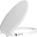 Bidet Toilet Seat, Soft Close Elongated Toilet Seat, Button control Feminine/Posterior Wash Switch, Knob Control Water Pressure,White Bidet Seat Attachment with Brass inlet Easy Installation