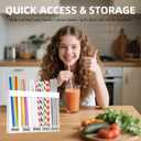 Acrylic Straw Holder for Cabinet, White Reusable Straw Organizer with Double Sided Adhesive Tape and Stickers, Straws Storage Container for Cabinet Door Kitchen Counter Cupboard Fridge