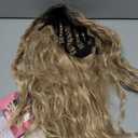 Fencca Ombre Blonde Long Curly Wigs for Women Heat Synthetic Curly Hair Wavy Full Wig Middle Part Natural Looking Wig