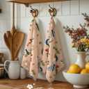 Flour Sack Kitchen Towels - Set of 2 Cotton Dish Towels with Hanging Loop Decorative 16x26 Inch Absorbent Cute Design for Housewarming Gifts, Shroom Butterfly