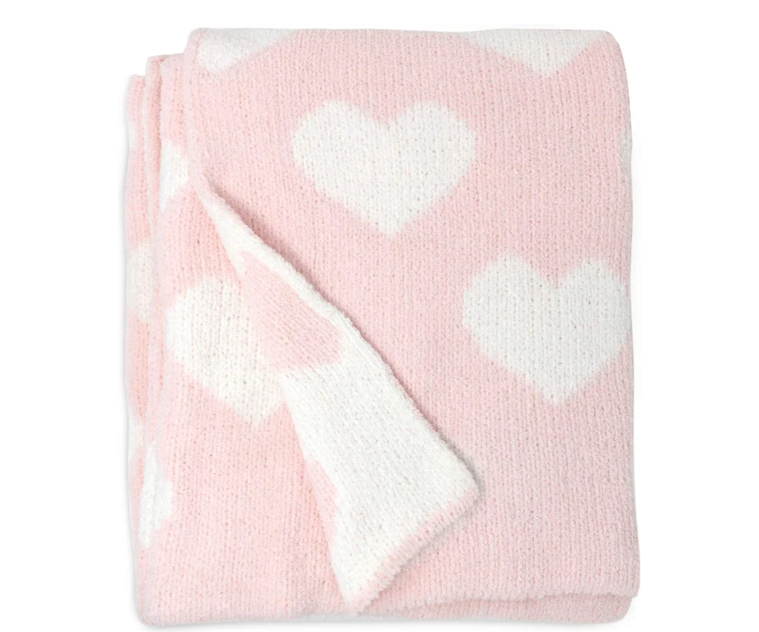 Living Textiles Pink Hearts Chenille Soft Baby Blanket Reversible Premium Cozy Fabric for Best Comfort - for Infant,Toddler,Newborn,Nursery,Girl,Throw,Crib,Stroller,Gift, Pink Hearts 40x30