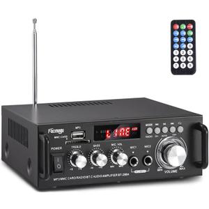 Facmogu 298A Max 300Wx2 Wireless Bluetooth 5.0 Stereo Audio Amplifier, RMS 40Wx2 Power Amp 2 Channel Stereo Receiver for Home Theater Speakers, Bass & Treble Control, USB/SD/RCA/MIC/FM in, Remote