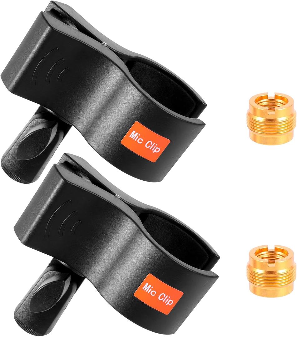 2 Pcs Mic Clip Microphone Holder Microphone Clip for Stand Adjustable Universal with 2 Screw Adapters Used with Microphones Between 32 and 60mm in Diameter for Handheld Mic Recording Condenser Wired