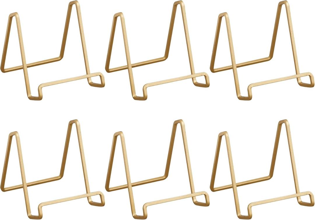 Red Co. Metal Square Wire Easel, Decorative Plate Holder, Book Display Stand, Set of 6, Gold Color, Medium Sized, 4-inch