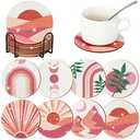 Vesici 8 Pcs Pink Diamond Painting Coasters with Holder Abstract Plants Diamond Art Painting Coasters Boho Art Coaster Kit with Holder DIY Crafts Kits for Adults Beginner Gift Supplies(Pink)