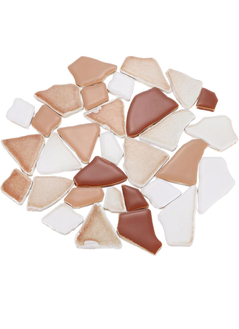 uxcell 500g/1.1LB Irregular Ceramics Mosaic Tiles, 3.2-8.5 cm Bulk Stained Ceramic Mosaic Pieces Stones Mosaic Kits for DIY Art Craft Projects Home Decor, Mixed Brown  25 pcs