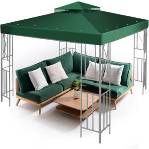 Flexzion 8x8 Gazebo Canopy Replacement Top Waterproof Cover - Outdoor Gazebo Canopy Cover - Double Tier UV30 Cover for Canopies, Garden, Patio, Yard Tent (Green)