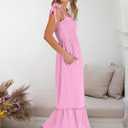 ANRABESS Women Summer Casual Strap Smocked Maxi Flowy Tiered A Line Beach Travel Sundress Wedding Guest Outfits Pink X-Large (Pink, Small)