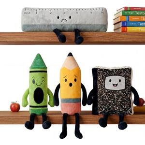 meekoo 4 Pcs Classroom Stationery Plush 15.7 Inch Fun Crayon Pencil Ruler Composition Notebook Plush Stationery Collectible Stuffed Animal Classroom Decoration Reading Room for Party Birthday Gift