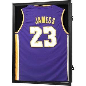 Jersey Frame Display Case, Large Lockable Shadow Box Sports Jersey Frame with 98% UV Protection Acrylic and 2 Hanger for Baseball Basketball Football Soccer Hockey Shirt,Uniform, Graduates Black