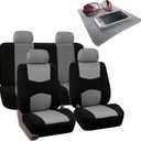 FH Group Bright Flat Cloth Full Set Automotive Seat Covers Front Set and Rear Solid Bench Gray Black Seat Covers w. Gift Universal Fit Interior Accessories for Cars Trucks and SUVs