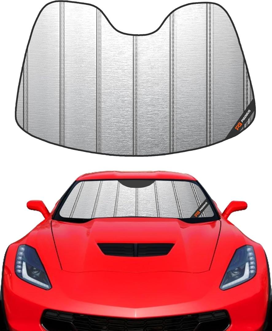 Windshield Sun Shade for Chevy Corvette C7 2014-2019,Front Window Sunshade,Blocks UV Rays,Windshield Sunshade Cover Warm Weather Keep Your Seat Cooler (Metallic)