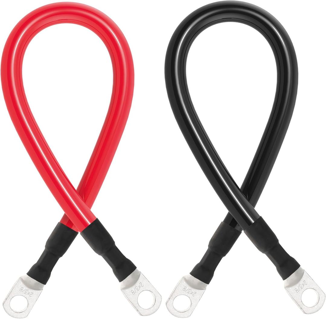 2 AWG Battery Cable 2AWG Gauge Battery Inverter Cables for Automotive Solar Marine Boat RV Car Motorcycle (2 AWG, 1FT, 3/8")