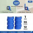 SWRT Blue Painters Tape 1 Inch x 55 Yards, 12 Rolls (660 Yards)  Sharp Clean Paint Lines, No-Residue Painters Tape for Walls, Trim & Baseboards, Easy Removal Masking Tape for Home Projects