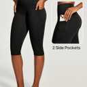 Heathyoga Capri Leggings with Pockets for Women Tummy Control Knee Length Leggings Yoga Pants Women Capri Pants Workout (Black, XL)