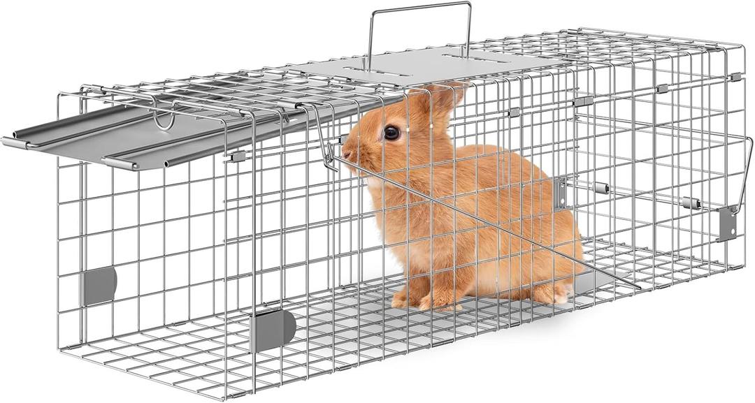 VEVOR Live Animal Cage, 24" x 8" x 8" Humane Cat Cage Galvanized Iron, Folding Animal Cage with Handle