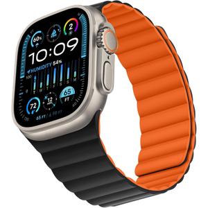 Compatible with Apple Watch Band 49 46 45 44 42 41 40 38mm, Double Sided Wearable Silicone Magnetic Strap for iWatch Ultra SE Series 11 10 9 8 7 6 5 4 3 2 1 (42/44/45/46/49, Orange/Black)