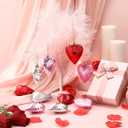 24 Pcs Large Valentines Day Heart Ornaments, 3.15 Inch Shiny Matte Heart Shape Hanging Decorations for Tree, Party, Wedding, Anniversary (Pink,Red,Silver)