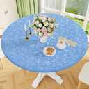 Smiry Round Picnic Tablecloth, Elastic Waterproof Fitted Heavy Duty Vinyl Tablecloths for 45"-56" Tables, Wipeable Washable Table Cover for Kitchen, Dining, Camping, Outdoor, Baby Blue