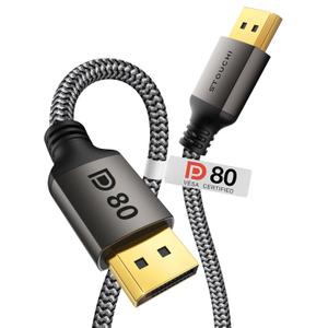 Stouchi VESA Certified DisplayPort 2.1 Cable 6.6FT, 80Gbps UHBR20 [16K 8K 4K@540Hz] DP Cord, Support FreeSync G-Sync, DSC 1.2a, Snag-Free Connector for RTX 5090/4090, RX 9070,Gaming Monitor