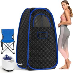 Foldable Steam Sauna, Portable Sauna for Home, Sauna Tent Sauna Box with 2.6L Steamer, Remote Control, Folding Chair,Black