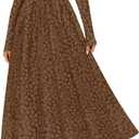 MEROKEETY Women's Floral 2025 Fall Midi Dresses Long Sleeve Square Neck Flowy A Line Wedding Ruched Dress Pockets