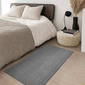 2' x 4' Entryway Rug, Boho Small Area Rug, Machine Washable, Woven Rug, Non-Slip, Vintage Design, Pet Friendly, Soft Faux Fibre, for Indoor Entryways, Bedroom, Kitchens, Front Doors Grey