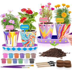 4 Set Paint & Plant Flower Gardening Kit - Gifts for Girls Ages 8-12, Arts and Crafts for Kids Ages 8-12, Kids Gardening Set, Birthday Toys Easter Gifts for Girls Boys Ages 4 5 6 7 8 9 10 11 12