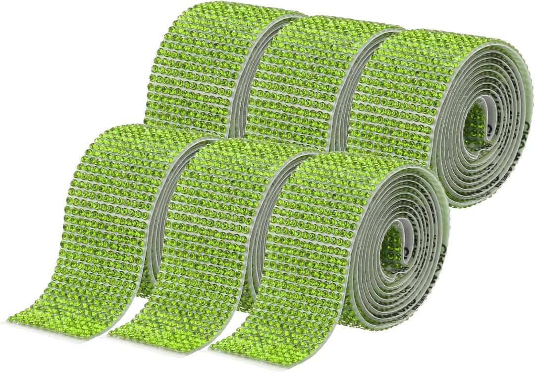 uxcell 6 Rolls Self-Adhesive Rhinestone Ribbon Crystal Diamond Bling Strips with 2 mm Rhinestone for DIY Arts Crafting Wedding Party Car Phone Decoration, Light Green