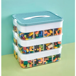 Toy Storage Organizer for Lego, 3 Tier Stackable Storage Bin Transparent Building Bricks Puzzle Craft Plastic Container Organizing Sorter for Kids, Green