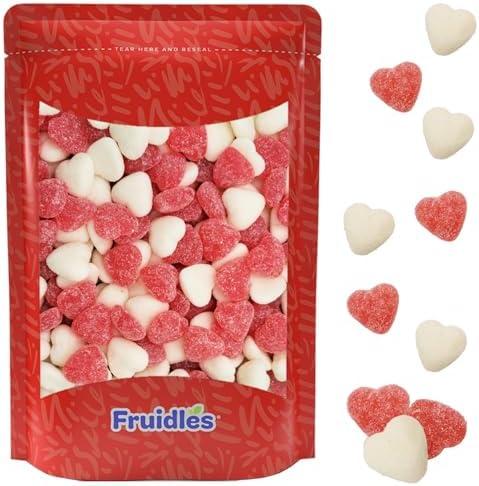 Fruidles Half-Pound Valentine's Strawberry Banana Sanded Mini Gummi Hearts Gummy Candy, Allergy Friendly, Non-GMO, 5g Candies, No Artificial Sweeteners Gummy Pack Of 2 EXP. 2027/06/08