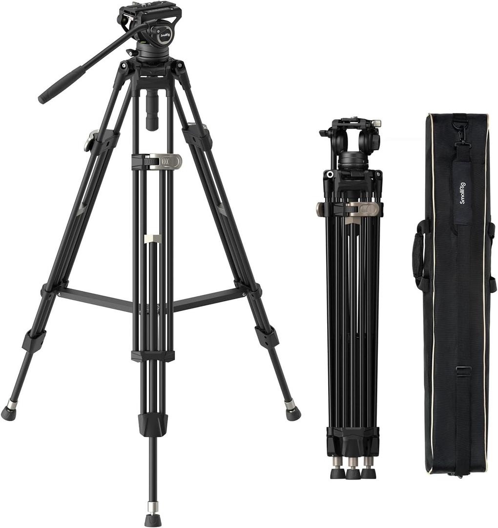 SmallRig AD-80 FreeBlazer Heavy-Duty Video Tripod System, 75" Tall, Fluid Head, One-Step Height Adjust, Dual-Mode QR Plate, Load up to 17lbs, Professional Tripod for Camera