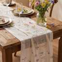 Remagr 2 Pcs 9.8 ft Floral Table Runner Embroidery Flower Seasonal Table Decorations Tulle Fabric for Home Indoor Decor, Bridal Shower Wedding, Baby Shower Parties, Holiday DIY Craft Kitchen Decor, Wildflower