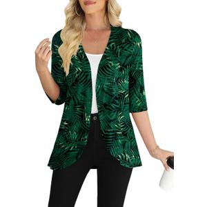 Yincro Women's Casual 3/4 Sleeve Cardigan Lightweight Soft Open Front Cardigans (XX-Large, Green Leaf)
