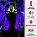 Haunted Hill Farm Life-Size Talking Witch Holding Spell Book, Halloween Animatronic with Touch Activated Lights and Sound, Poseable, Battery Operated Indoor or Covered Outdoor Halloween Decorations, 69 Inches