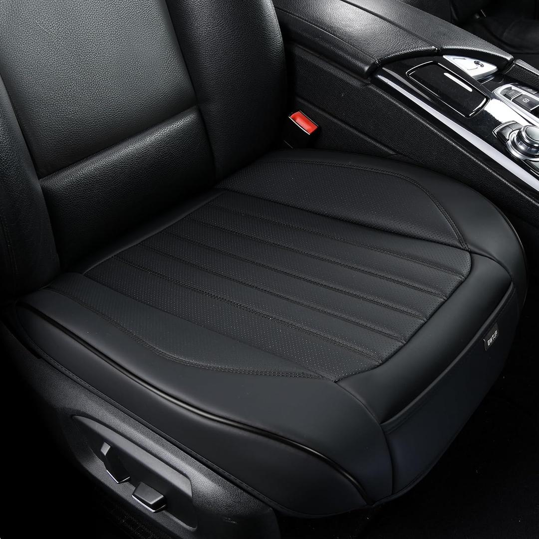 BWTJF Black Car Seat Cover 2 Pack, Universal Leather Front Seat Covers Bottom Protector, Anti-Slip and Full Wrapping Edge Compatible with Most of Vehicles - SUVs/ Sedans/ Pickup Trucks