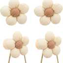 Novabright 4 Pcs Wall Hooks Flower Wooden Coat Towel Rack Wall Mount Handcraft Cute Fabric Floral Shaped Hanging Hooks for Clothes Bags Towels Entryway Bathroom Decor(White,Screws)