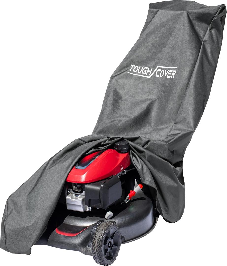 Tough Cover Universal Lawn Mower Cover - Heavy Duty 600D Marine-Grade Fabric (Black) - Waterproof Lawnmower Covers for Outdoor Protection