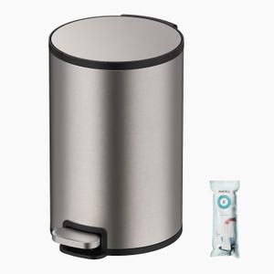 ANCALL Small Trash Can with Lid, 12L / 3.1 Gallon Bathroom Garbage Can with Foot Pedal, Stainless Steel Round Wastebasket for Bathroom, Bedroom, Office